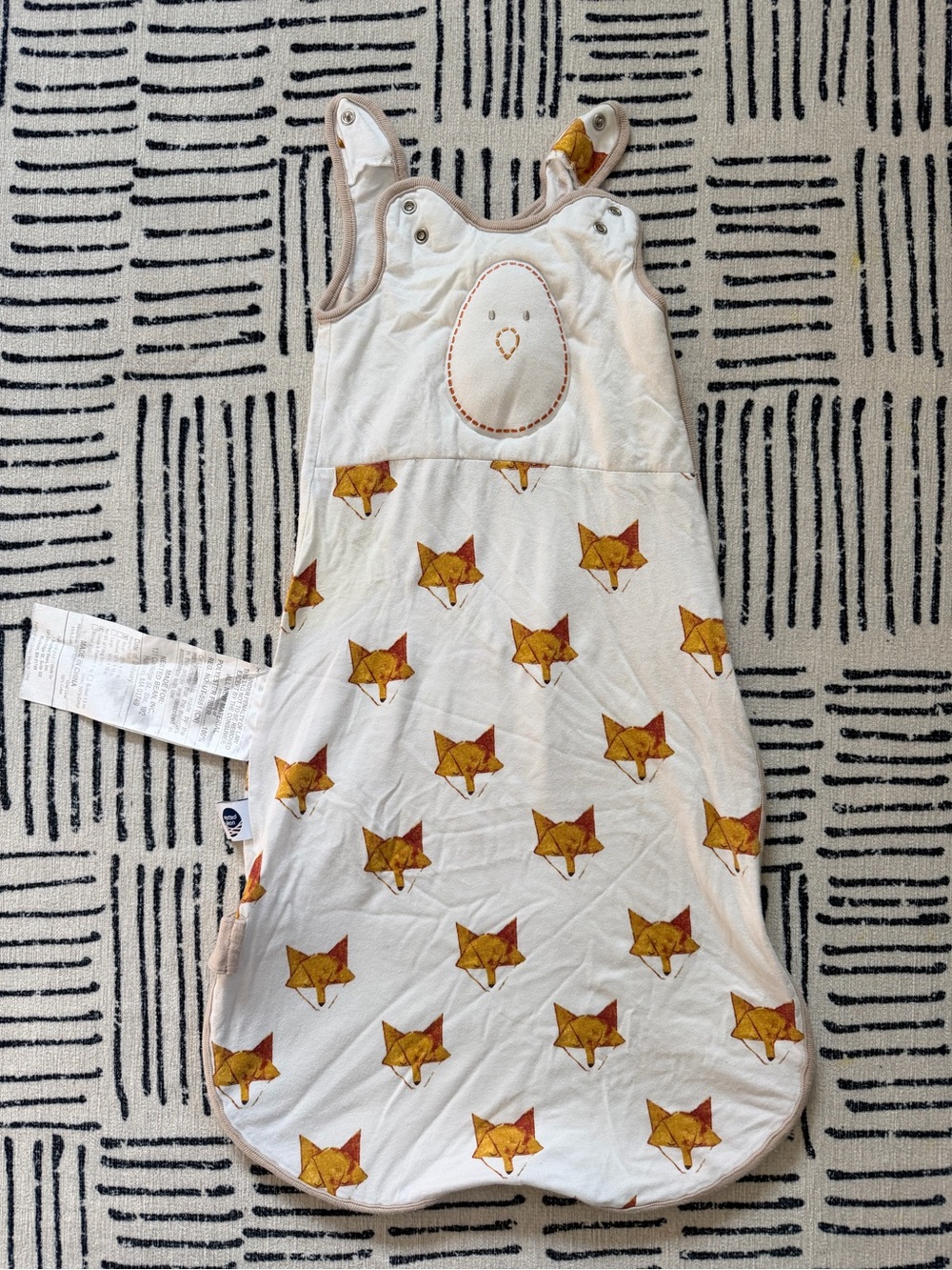 Nested Bean Sleep Sack - White with Yellow Fox Print 0-6M